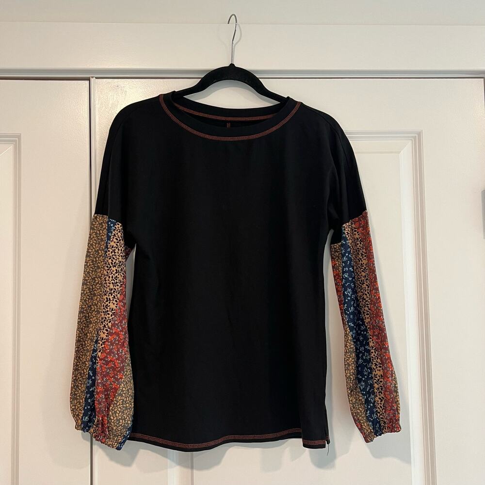 Belle Boho by Kim Gravel Women's Boho Longsleeve‎ Black Multi Size XXS